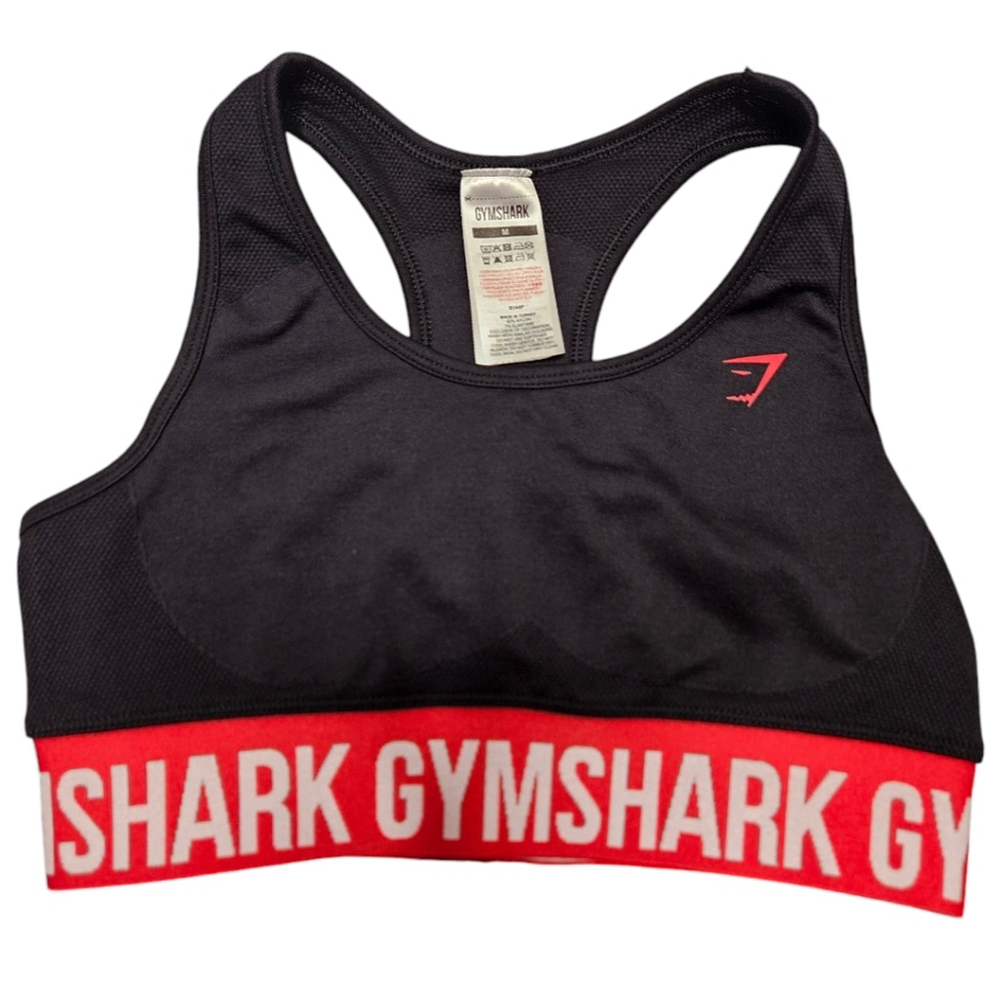 Gymshark Women's Sports Bra Size M - Black Racerback, Red Band, Medium Support